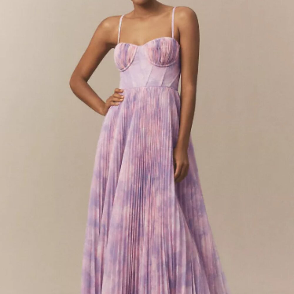 Hutch Amara Corset Pleated Tulle Fit & Flare Midi Dress Size 8